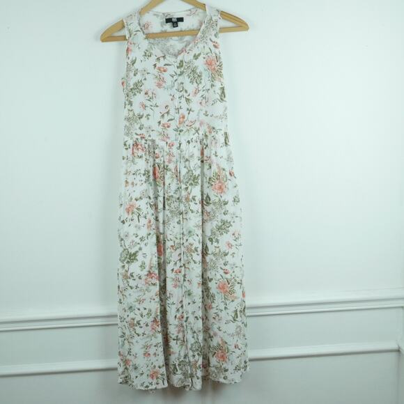 Frye XS Dress Midi Crinkle ALTERED Soft Floral Boho Prairie Cottagecore Dainty - Picture 1 of 9